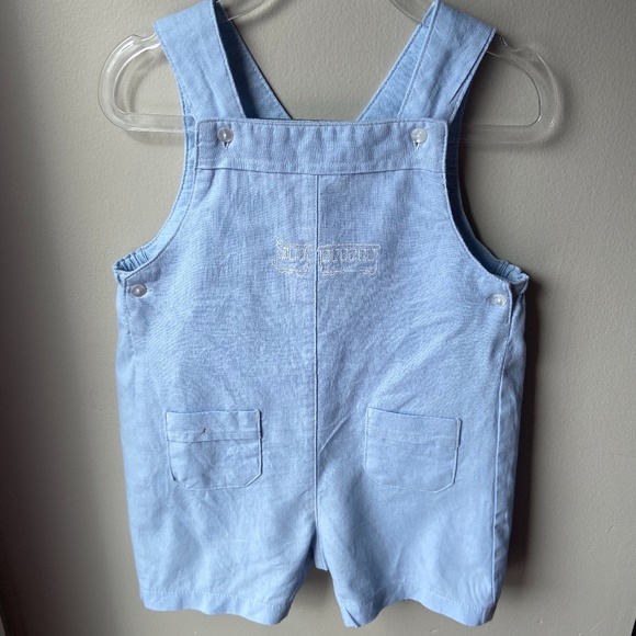 Class Club Other - Class Club Baby Light Blue Linen Train Romper 18m